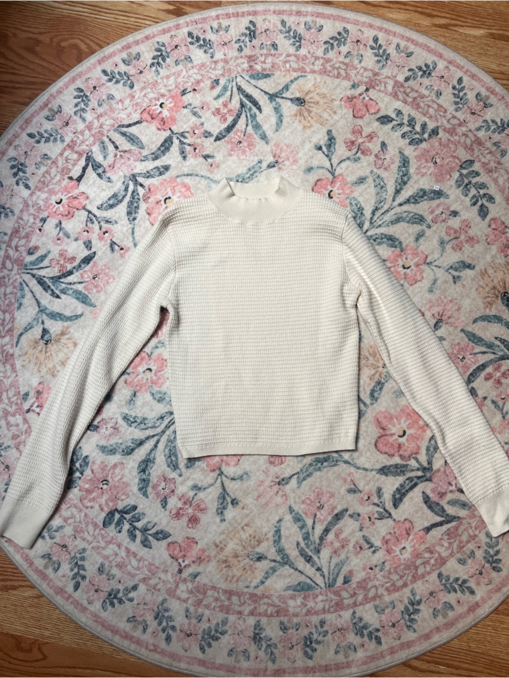 Altar'd State Cream Waffle-Knit Mock Neck Sweater